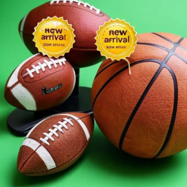 Wyeksponowane produkty sportowe z etykietami promocji i nowości