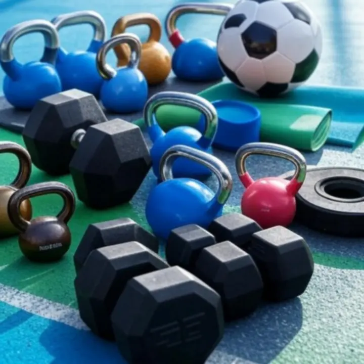 Zestaw nowoczesnego sprzętu fitness i treningowego