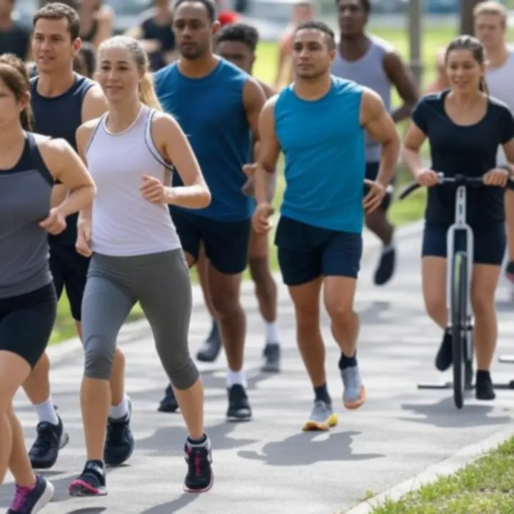 Różnorodni sportowcy trenujący ze sprzętem sportowym