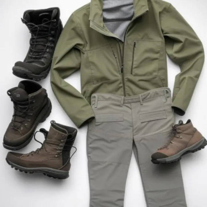 Prezentacja odzieży outdoor: kurtki, spodnie i buty trekkingowe